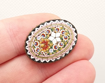 Antique Victorian Fine Micro Mosaic Micromosaic Brooch Tiles Gold Gilt Oval Millefiori Italy Italian 1800s Vintage Jewelry Jewellery