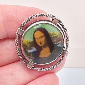 Antique Sterling Silver MONA LISA Brooch Art Deco Portrait TLM Painted Leonardo Da Vinci Vintage Thomas Mott Womens Ladies Jewellery Jewelry