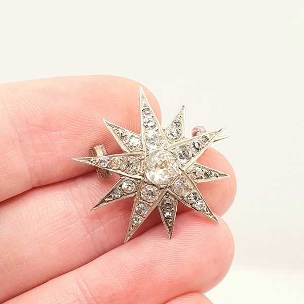 Antique Solid Silver Diamond Paste Star Brooch Victorian Old Cut Foiled Sparkly Shooting Star Celestial Womens Jewelry Jewellery Vintage