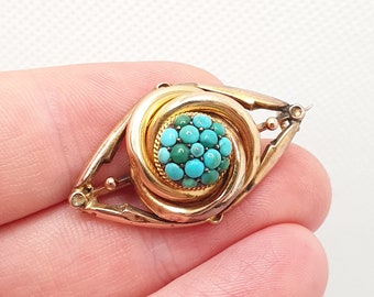 Antique Victorian 9ct Gold Turquoise Brooch Forget Me Not Knot Solid 9k 735 Genuine Gemstone Eye Ellipse 1800s Vintage Jewelry Jewellery