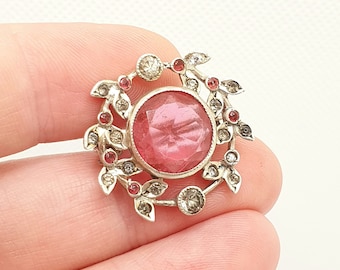 Antique Victorian Solid Silver Pink Paste Brooch Belle Epoque Diamond Pastes Art Nouveau 800 1800s Sparkly Vintage Jewelry Jewellery