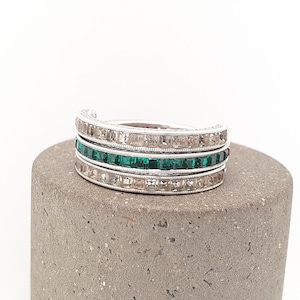 Antique Day & Night Ring Solid Silver Paste Art Deco Channel Set Blue Emerald Ruby and Diamond Pastes Hinged Folding Jewelry