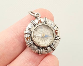 Antique Victorian Sterling Silver Life Buoy Compass Pendant Necklace Fob Charm Life Saver Sailing Marine Yacht Nautical Jewelry Jewellery