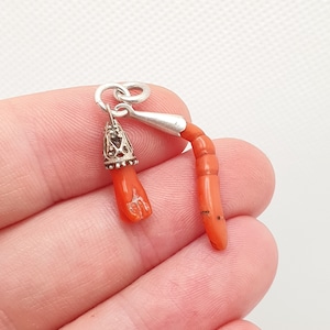 Antique Victorian Coral Hand Fist Snake Necklace Pendant Charm Solid Silver Rare Fine Genuine Real Vintage Womens Jewelry Jewellery