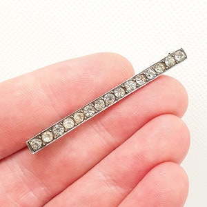 Antique Art Deco Solid Silver Diamond Paste Brooch French Bar Rectangular Vintage 1920s Genuine Sparkly Ladies Womens Jewelry Jewellery