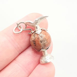 Antique Victorian Solid Silver Wine Jug Charm Pendant Pink Aberdeenshire Granite Necklace Scottish Genuine 1800s Womens Jewellery Jewelry