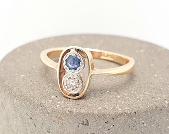 Antique Sapphire & Diamond Ring 18k 18ct Gold Art Deco Natural Gemstones 1920s Solid 750 Vintage Jewelry Jewellery