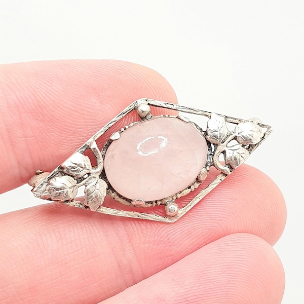 Antieke bernard steen sterlingzilver rozenkwarts broche speld art nouveau echt ovaal bloemenpatroon oude vintage damessieraden sieraden