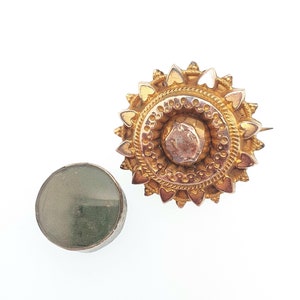 Antique Victorian 9ct 9k Gold Star Locket Brooch Starburst Sun Mourning Ornate Etruscan Solid 375 Hair Lock Yellow Vintage Jewelry Jewellery