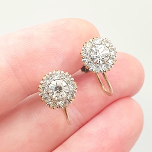 Antique Solid Silver Diamond Paste Earrings Cluster Gold Vermeil Screw Back Sparkly Foiled Glass Fine Edwardian Vintage Jewelry Jewellery