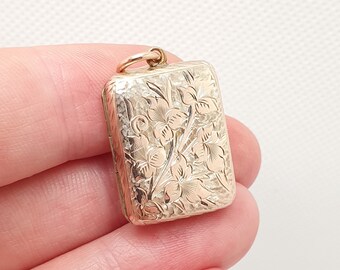 Antique 9ct 9k Gold Rectangular Locket Victorian Pendant Rose Solid 375 Back & Front Picture Photo Vintage Necklace Jewelry Womens Jewellery