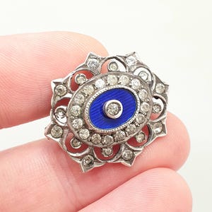Antique Sterling Silver Blue Enamel Glass Diamond Paste Brooch Victorian Cluster Pin Georgian Revival Vintage 1800s Womens Jewelry Jewellery
