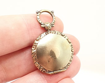 Antique Rolled Gold Victorian Locket Pendant Necklace Chased Border Pocket Watch Pinchbeck Vintage Gold Filled Womens Jewelry Jewellery
