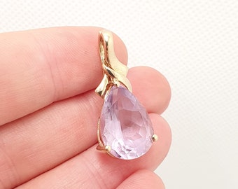 9ct 9k Gold Amethyst Necklace Pendant Large Pear Cut Big Solid 375 Retro Gemstone Retro Vintage Womens Ladies Jewellery Jewelry