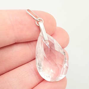 Antique Rock Crystal Quartz Solid Silver Pendant Necklace Art Deco Large Big Faceted 1920s Gemstone Clear Style Womens Jewelry Jewellery