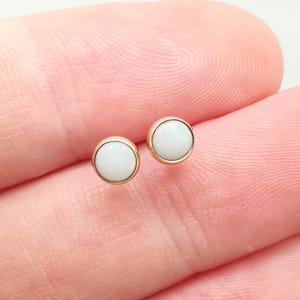 Vintage 9ct Gold Opal Earrings Stud Tiny Small Round Cabochon White Gemstone Solid 9k 9kt Womens Jewelry Jewellery