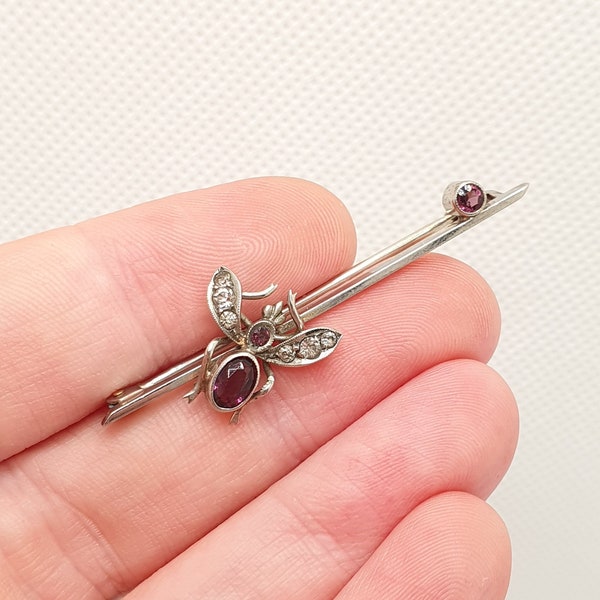 Antique Fly Brooch Pin Amethyst Diamond Paste Silver Tone Gold Base Metal Vintage Insect Bug Filled Womens Vintage Jewellery Jewelry