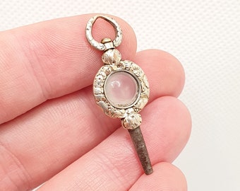 Antique Georgian Rolled Gold Pocket Watch Key Fob White Chalcedony Quartz  Pendant Necklace Gold Filled Vintage Jewellery Jewelry