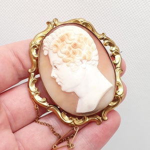 Antique Victorian Rare Unique Cameo Brooch Pin Man with Wort on Nose Large Pinchbeck Male Figure Big High Relief Vintage Jewelry Jewellery image 1