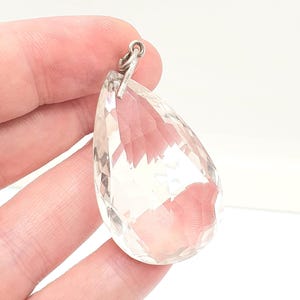Antique Solid Silver Clear Quartz Pendant Necklace Rock Crystal Art Deco Large Big Pear 1920s Gemstone White Style Womens Jewelry Jewellery