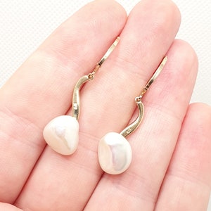 Retro 9ct 375 Gold Baroque Pearl Earrings Hook Hanging Genuine Real Pearls Pendulum Solid 9k Dangle Drop Vintage Womens Jewelry Jewellery