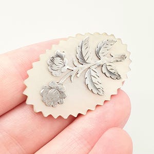 Antique Victorian Mother of Pearl Solid Silver Brooch Floral Spray Flower White Natural Shell Vintage Handmade Jewelry Vintage Jewellery