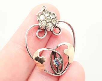 Antique Solid Silver Iris Rainbow Glass Pendant Necklace Diamond Paste Tutti Frutti Genuine Art Deco 1920s Gold Vintage Jewelry Jewelry