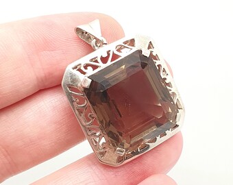 Broche XIXe Siècle En Argent Massif 925 - Cabochon De Quartz Fumé Taillé 32x20mm - Occasion