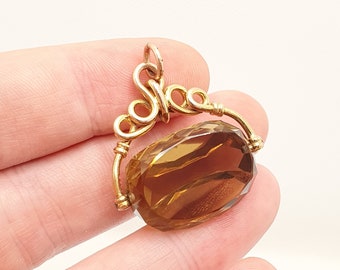 Antique Victorian 9ct 9k Gold Spinner Fob Smoky Quartz Pendant Gemstone Necklace Albert Large Big Solid Vintage Womens Jewellery Jewelry