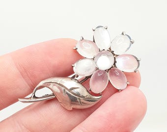   107 ムーンストーン　シルバー　ブローチ　フラワー ヴィンテージ ムーンストーン フラワー スプレー シルバー ブローチ