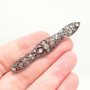 Antique Sterling Silver Diamond Paste Brooch Art Deco Pin Scroll 1920s Flapper Geometric Vintage Ladies Womens Jewellery Jewelry