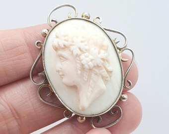 Pendentif Camée Ancien Coquillage Argent Sterling ANTIQUE - Broche Ou Pendentif - Occasion