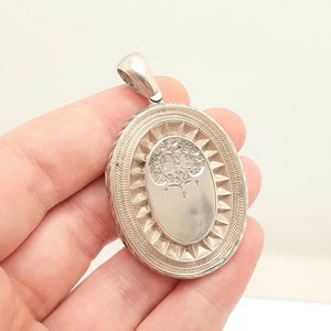 Antique Locket Solid Silver Victorian Large Big Vintage Geometric Stepped Hand Engraved Necklace Pendant Picture Photo Jewellery Jewelry