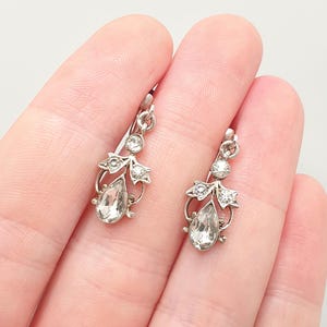 Antique Victorian Solid Silver Diamond Paste Earrings Pear Cut 1800s Screw Back Art Nouveau Sparkly Vintage Jewelry Jewellery
