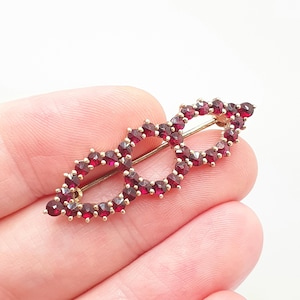 Vintage Solid Silver Bohemian Garnet Brooch Gold Vermeil Gilded Hallmarked Victorian Style Genuine Gemstone Womens Jewelry Jewellery