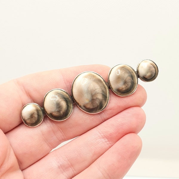 Antique Victorian Solid Silver Operculum Brooch Large Genuine Sea Snail Shell Cabochon Vintage 1800s Rare Women Jewelry Jewellery