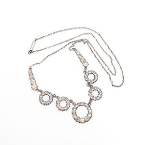Antique Sterling Silver Diamond Paste Necklace Art Deco Polo Donut Pendant 1920s Vintage Chain Link Womens Jewellery Jewelry