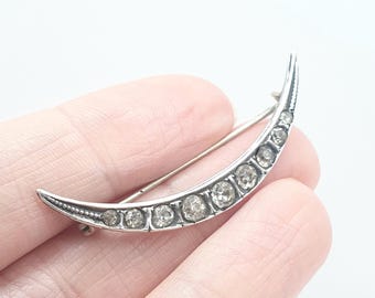 Broche Ancienne En Argent Massif 925 Avec Brillants - Occasion Vintage