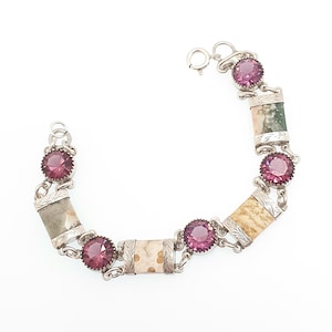 Antique Scottish Sterling Silver Amethyst Paste Bracelet Victorian Jasper Agate Quartz Celtic Gemstone Vintage Womens Jewelry Jewellery