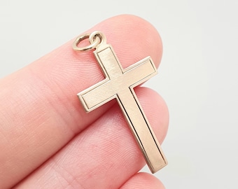 Antique 9ct 9k Rose Gold Crucifix Necklace Cross Pendant Plain Smooth Cruciform Solid 375 Vintage Womens Mens Jewellery Jewelry