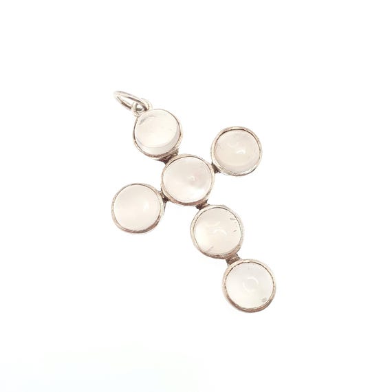 Antique Solid Silver Moonstone Cross Necklace Cru… - image 5