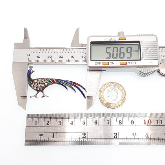 Antique Solid Silver Peacock Paste Brooch Enamel … - image 10