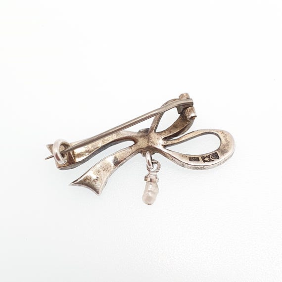 Antique Diamond Paste Solid Silver Bow Brooch Fre… - image 5