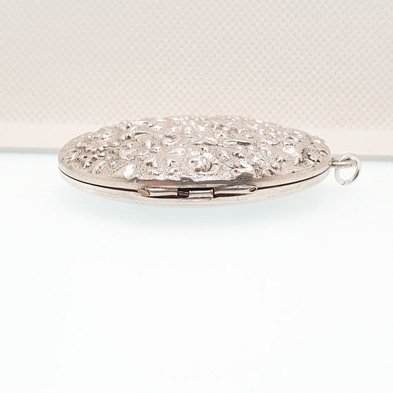 Antique Victorian Solid Silver Locket Shell & Flo… - image 6