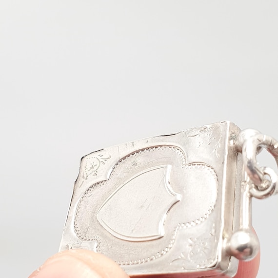 Antique Sterling Silver Locket Rectangular 1900 H… - image 7