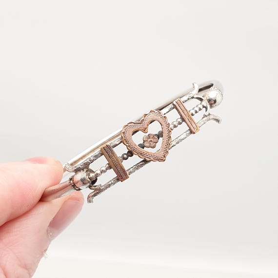 Antique Victorian Solid Silver Heart Bangle Rolle… - image 4
