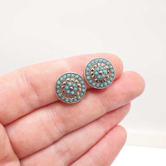 Antique Solid Silver Turquoise Glass Earrings Mar… - image 4