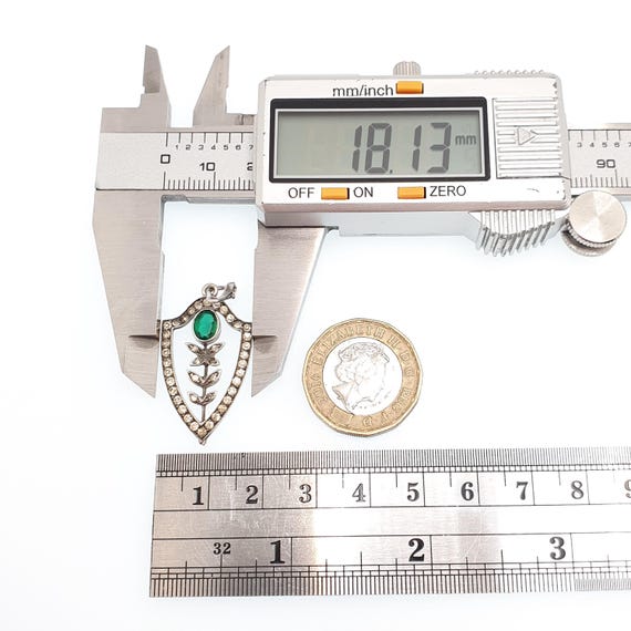 Antique Solid Silver Diamond Emerald Paste Neckla… - image 6