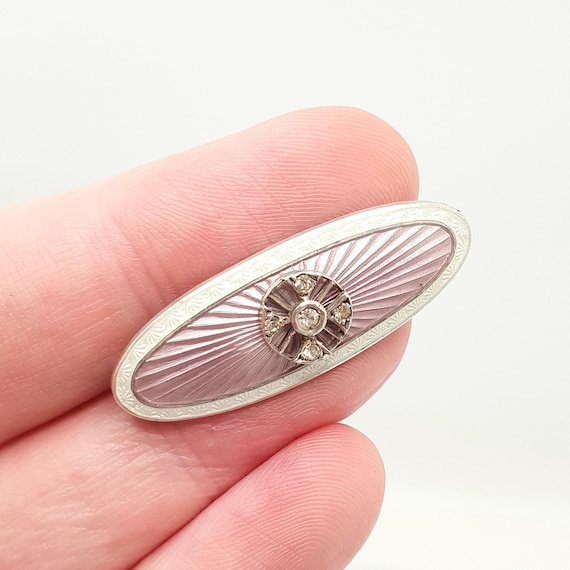 Antique Solid Silver Diamond Paste Enamel Brooch … - image 1