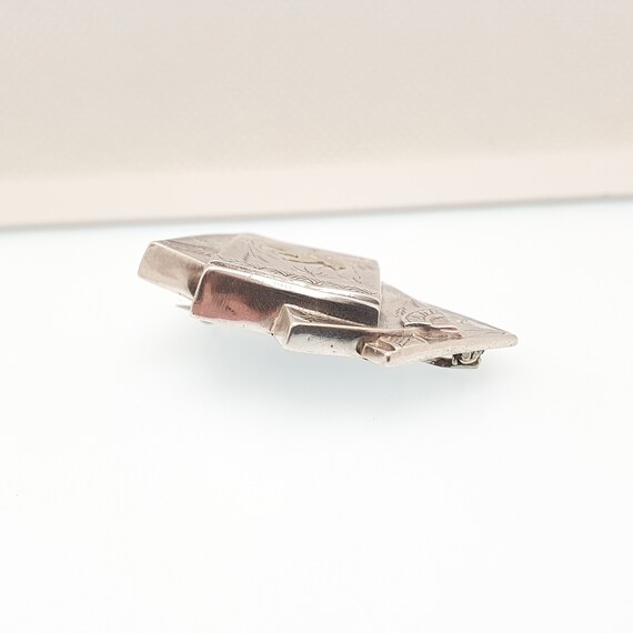 Antique Solid Silver Playing Card Brooch Bird Vic… - image 6